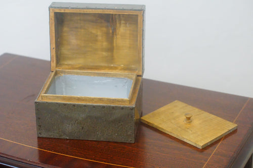 Chinese pewter tea caddy, with hand engraved decoration to the whole piece