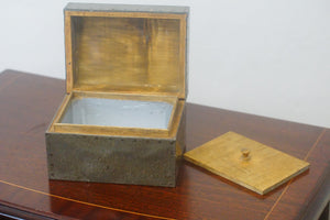 Chinese pewter tea caddy, with hand engraved decoration to the whole piece