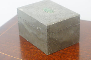 Chinese pewter tea caddy, with hand engraved decoration to the whole piece