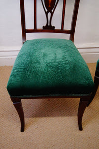 A pair of antique Edwardian mahogany inlaid bedroom chairs circa 1900