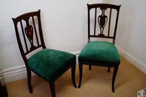 A pair of antique Edwardian mahogany inlaid bedroom chairs circa 1900