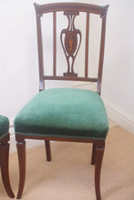 Load image into Gallery viewer, A pair of antique Edwardian mahogany inlaid bedroom chairs circa 1900