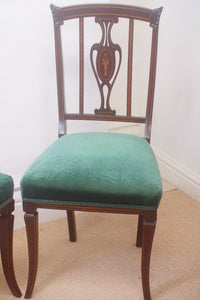 A pair of antique Edwardian mahogany inlaid bedroom chairs circa 1900