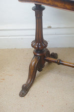 Load image into Gallery viewer, We have a fantastic quality mid Victorian burr walnut stretcher table being serpentine in form