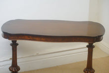 Load image into Gallery viewer, We have a fantastic quality mid Victorian burr walnut stretcher table being serpentine in form