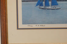 Load image into Gallery viewer, Painting by B M Holland Liverpool Skyline, with four ships under sail