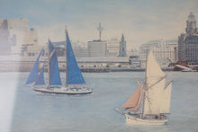 Load image into Gallery viewer, Painting by B M Holland Liverpool Skyline, with four ships under sail