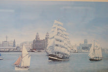 Load image into Gallery viewer, Painting by B M Holland Liverpool Skyline, with four ships under sail