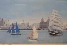 Load image into Gallery viewer, Painting by B M Holland Liverpool Skyline, with four ships under sail