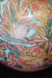 Vintage cloisonne jar with lid, with a light blue base colour highlighted with gold