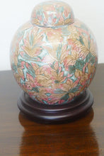 Load image into Gallery viewer, Vintage cloisonne jar with lid, with a light blue base colour highlighted with gold