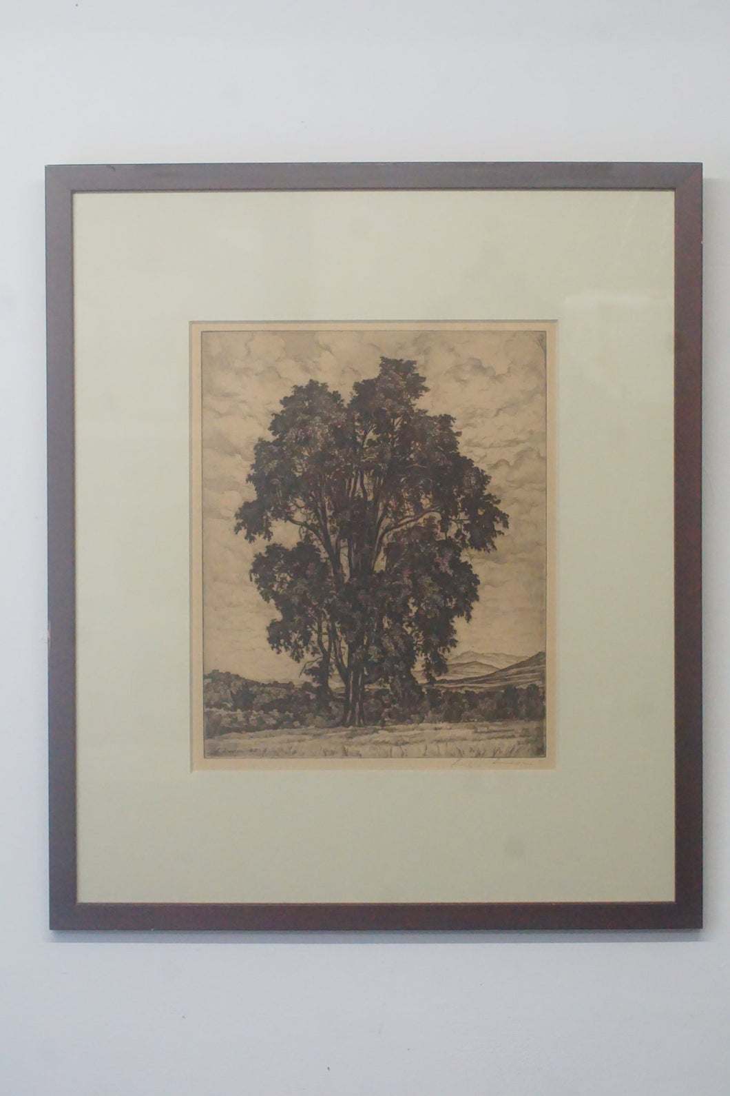 An etching by Luigi Lucioni circa 1930 signed in pencil lower right printed in black on laid paper