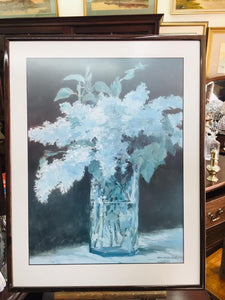 Beautiful vintage Monet painting of a glass vase with the most amazing flowers