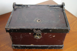 Edwardian cast iron strongbox with its original lock and fantastic patina