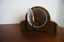 Load image into Gallery viewer, Antique mahogany art deco mantle clock by Perivale C1929 with Westminster chime