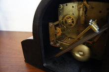 Load image into Gallery viewer, Antique mahogany art deco mantle clock by Perivale C1929 with Westminster chime