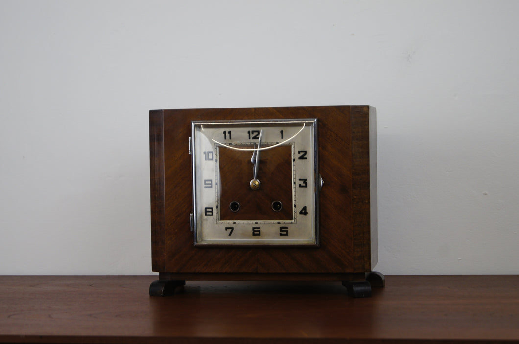 Art Deco oak cased mantle clock with domed glass door just been fully serviced