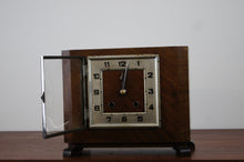 Load image into Gallery viewer, Art Deco oak cased mantle clock with domed glass door just been fully serviced