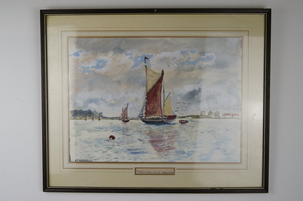 Watercolour of the most amazing boats and sky by Maureen Horrocks