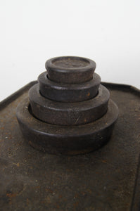 Edwardian cast iron scales with weights and copper bowl