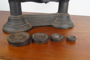 Edwardian cast iron scales with weights and copper bowl